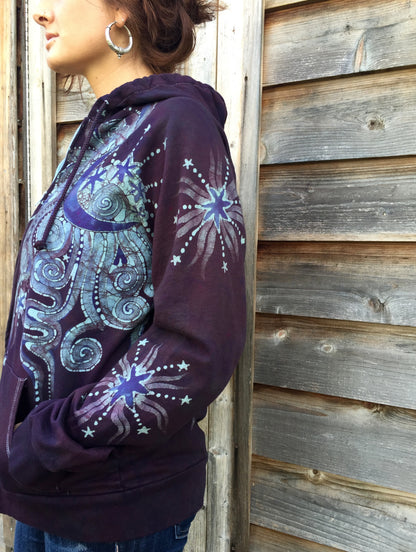 Maroon Moon and Tree of Life Handmade Batik Hoodie - Women's Size 2X - Batikwalla 
 - 2