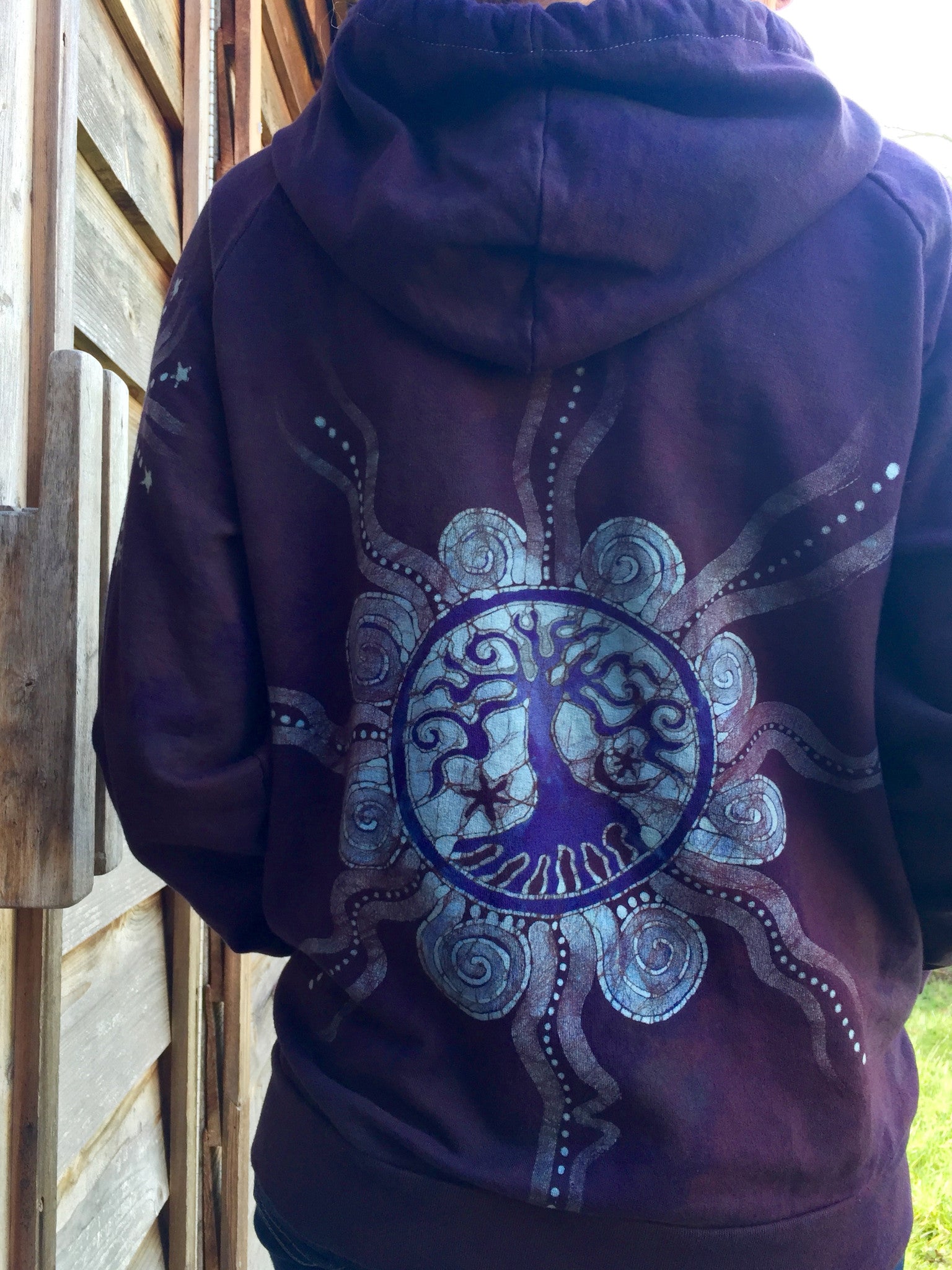 Maroon Moon and Tree of Life Handmade Batik Hoodie - Women's Size 2X - Batikwalla 
 - 4