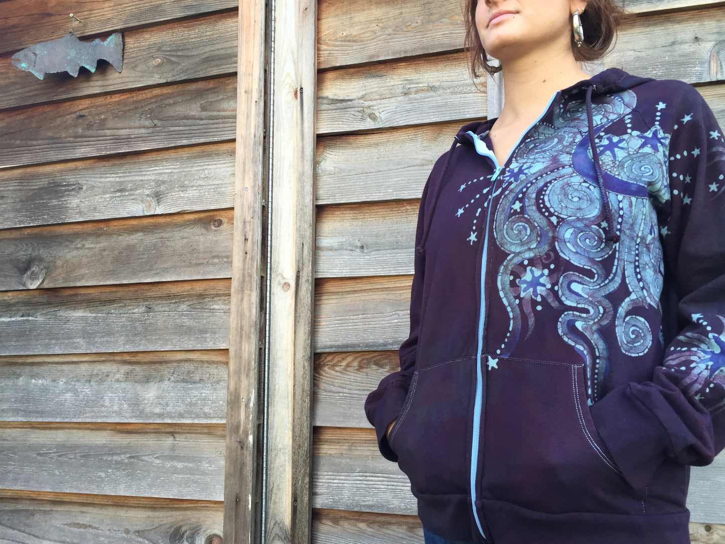 Maroon Moon and Tree of Life Handmade Batik Hoodie - Women's Size 2X - Batikwalla 
 - 1