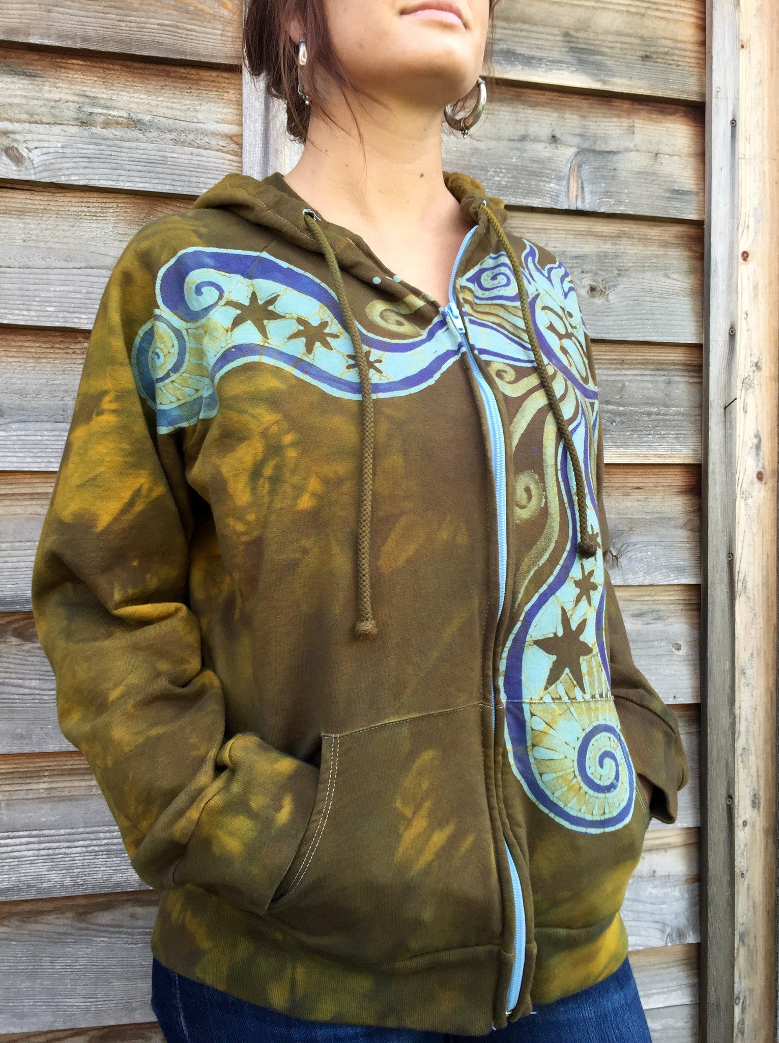 Wild Moon In The Field of Possibilities Handmade Batik Hoodie - Women's Size 2X - Batikwalla 
 - 5