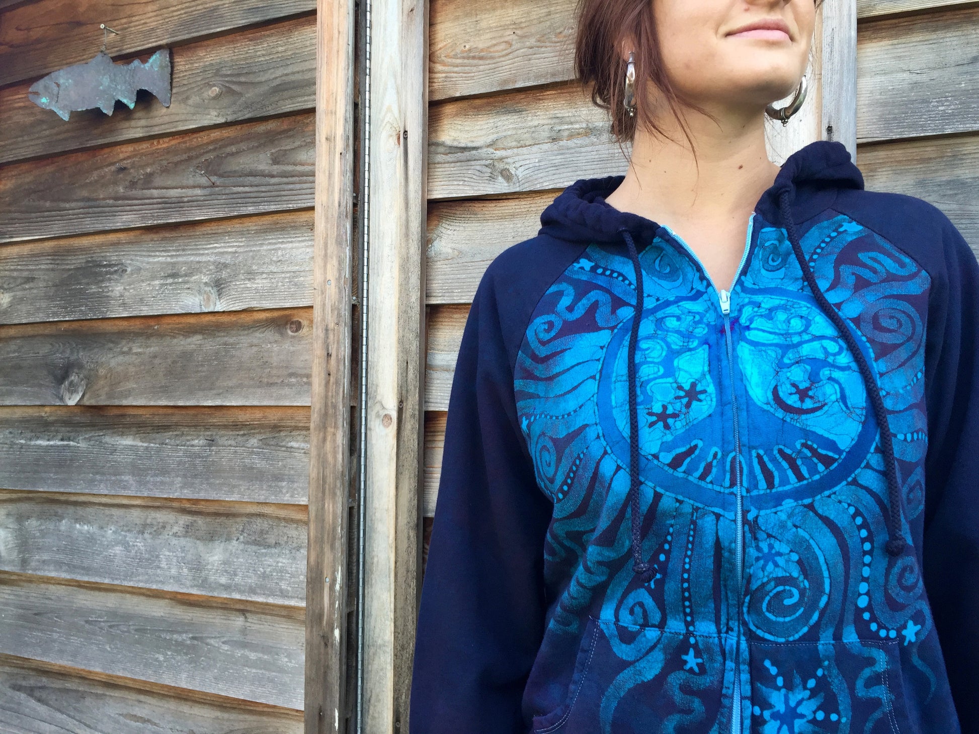 Blues Tree Mandala Handmade Batik Hoodie - Batikwalla 
 - 1