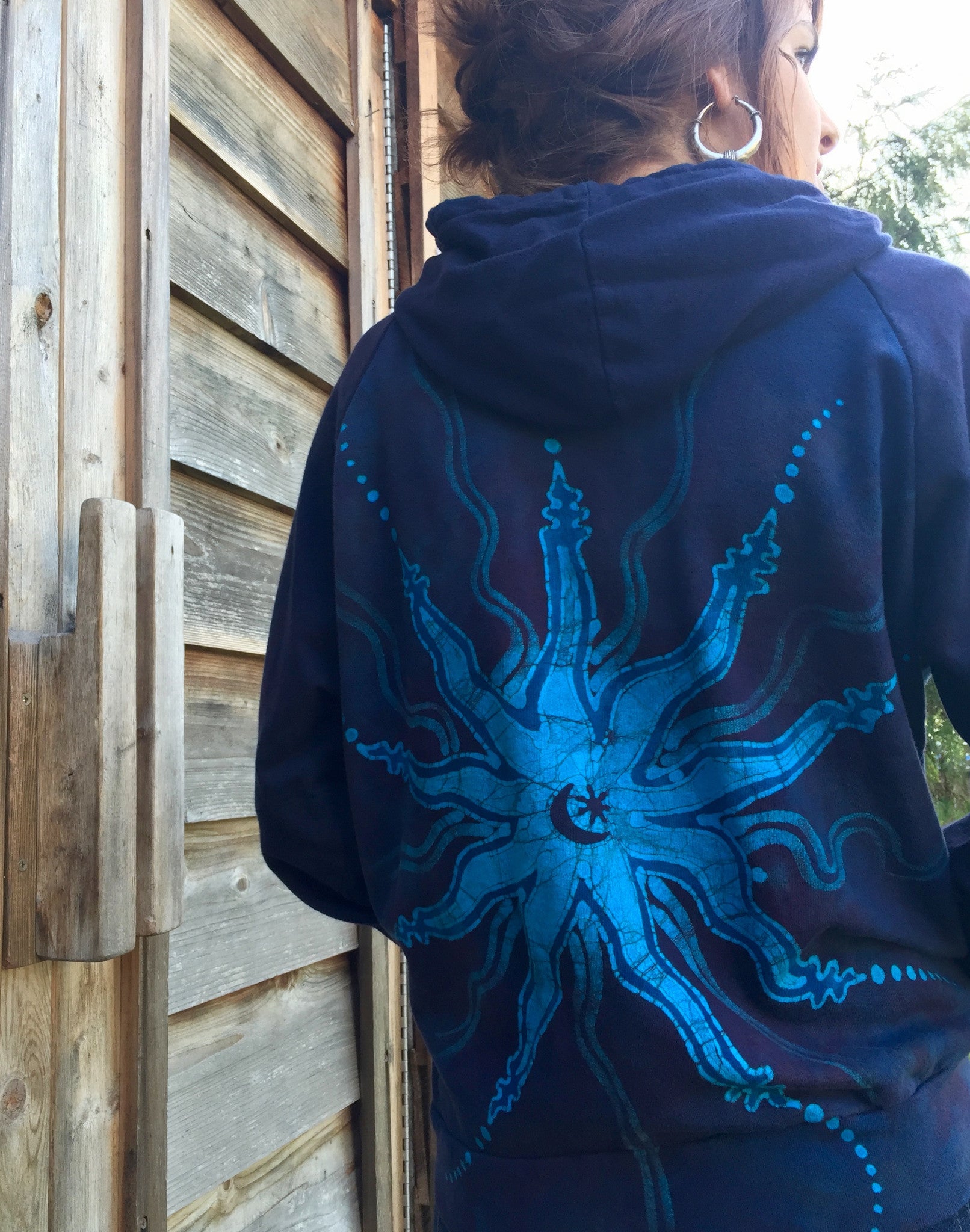 Blues Tree Mandala Handmade Batik Hoodie - Batikwalla 
 - 3