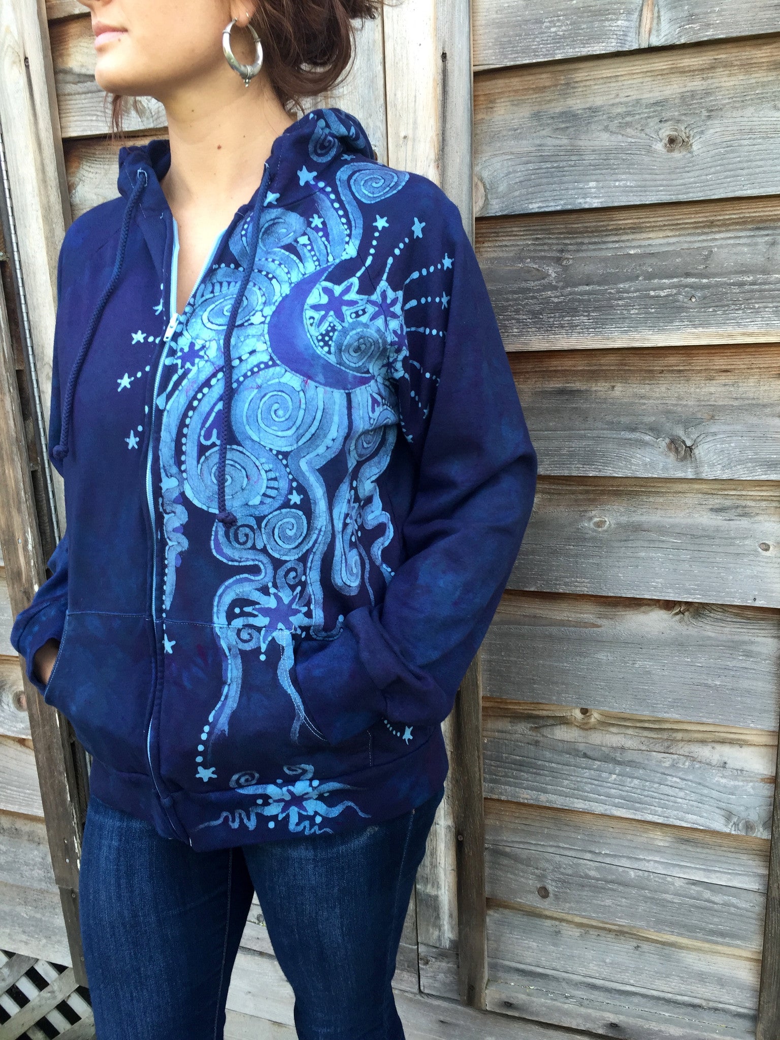 Midnight Magic Handmade Batik Hoodie - Women's Size 2X - Batikwalla 
 - 1