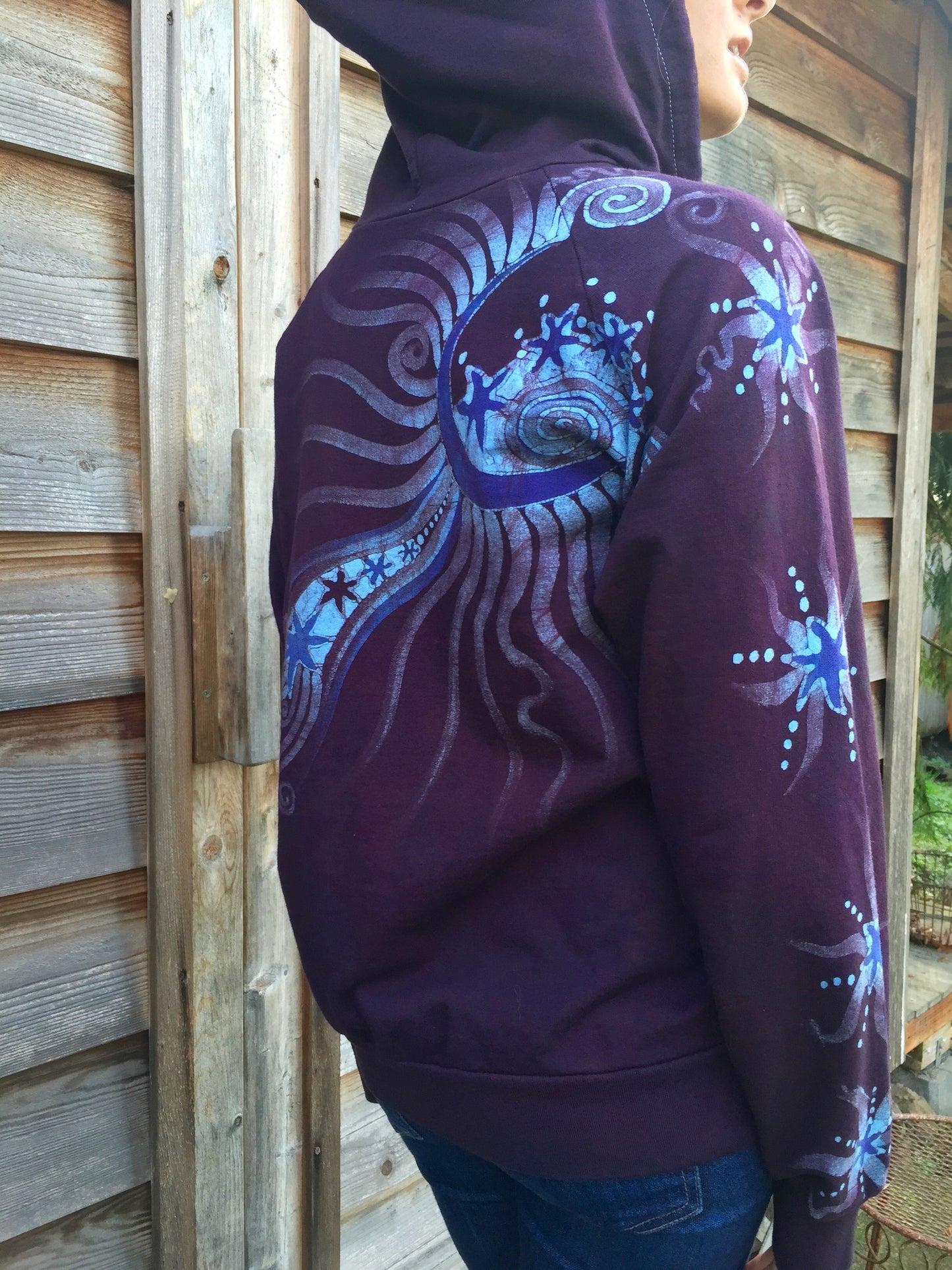 Midnight Maroon Tree of Life Handmade Batik Hoodie - Batikwalla 
 - 4