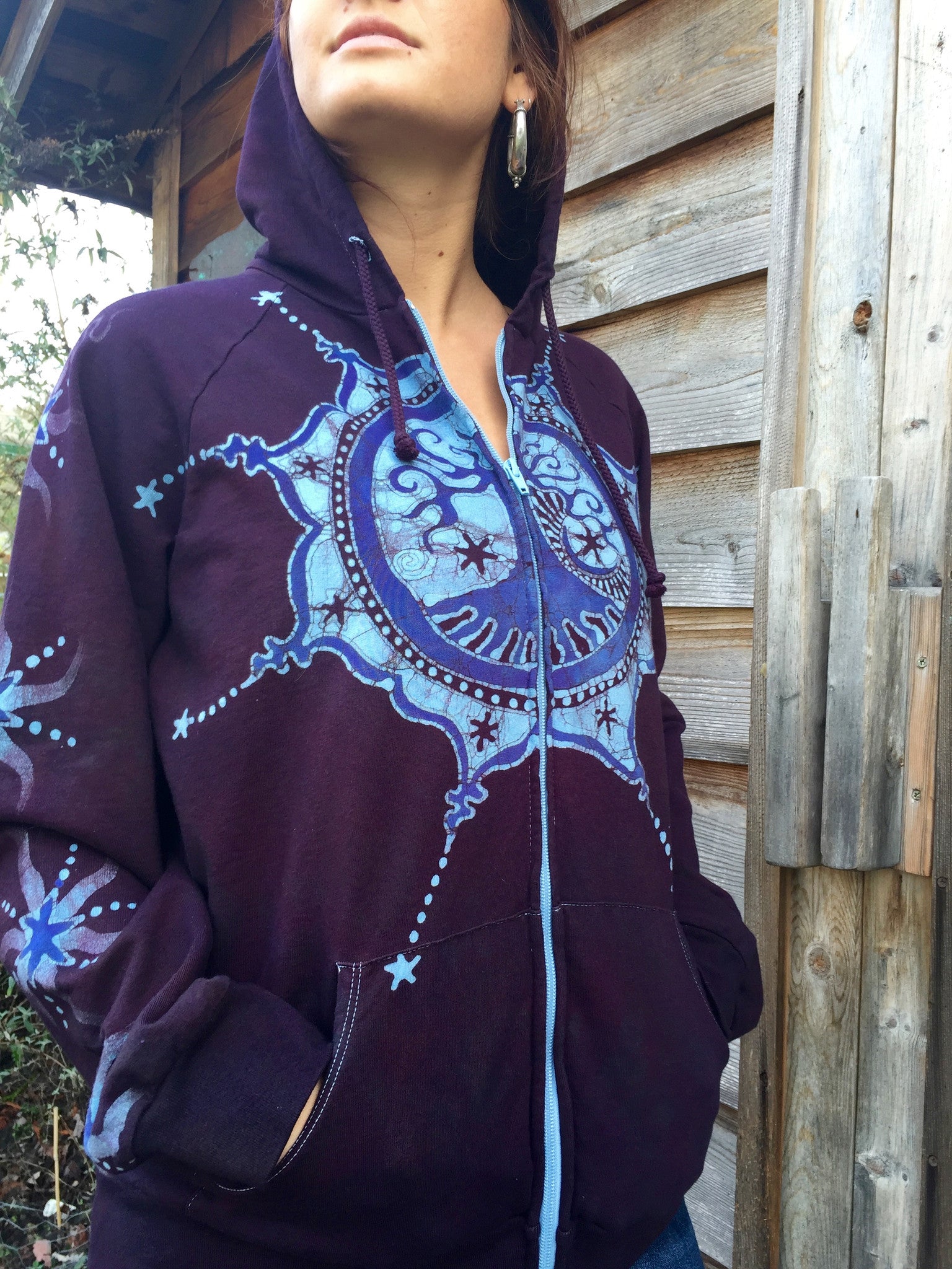 Midnight Maroon Tree of Life Handmade Batik Hoodie - Batikwalla 
 - 2