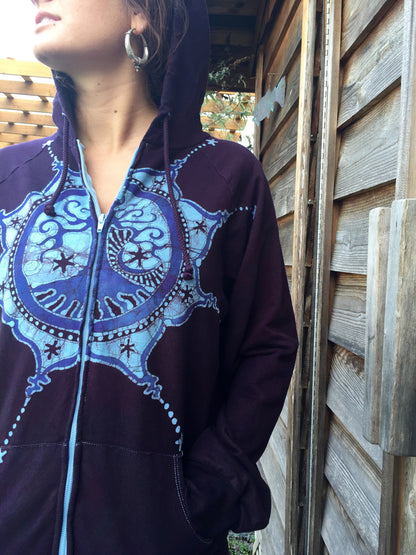 Midnight Maroon Tree of Life Handmade Batik Hoodie - Batikwalla 
 - 1