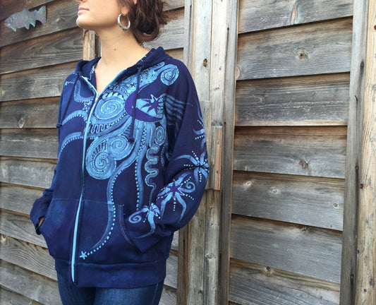 Midnight Blue Om Handmade Batik Hoodie - Batikwalla 
 - 1