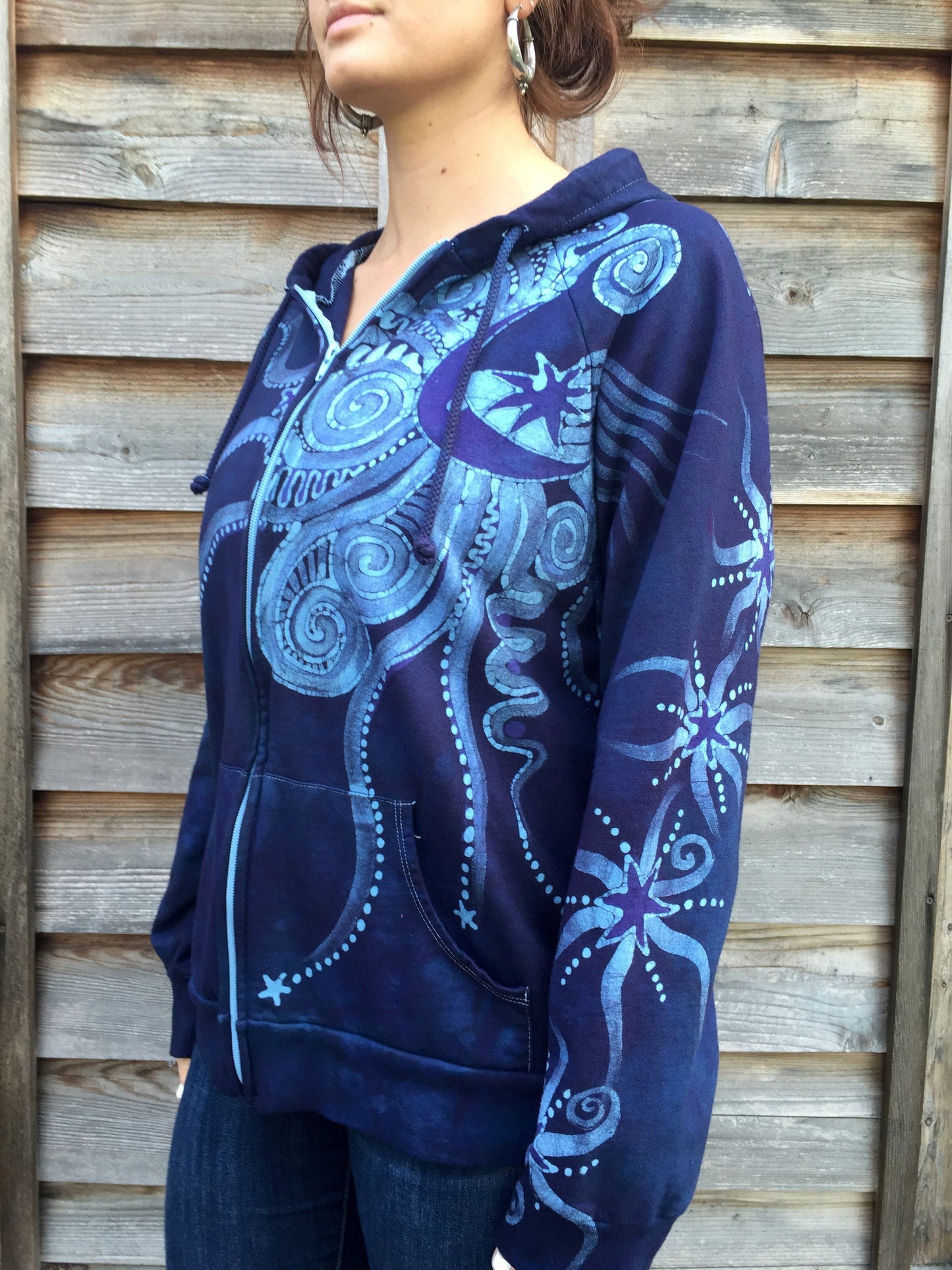 Midnight Blue Om Handmade Batik Hoodie - Batikwalla 
 - 2