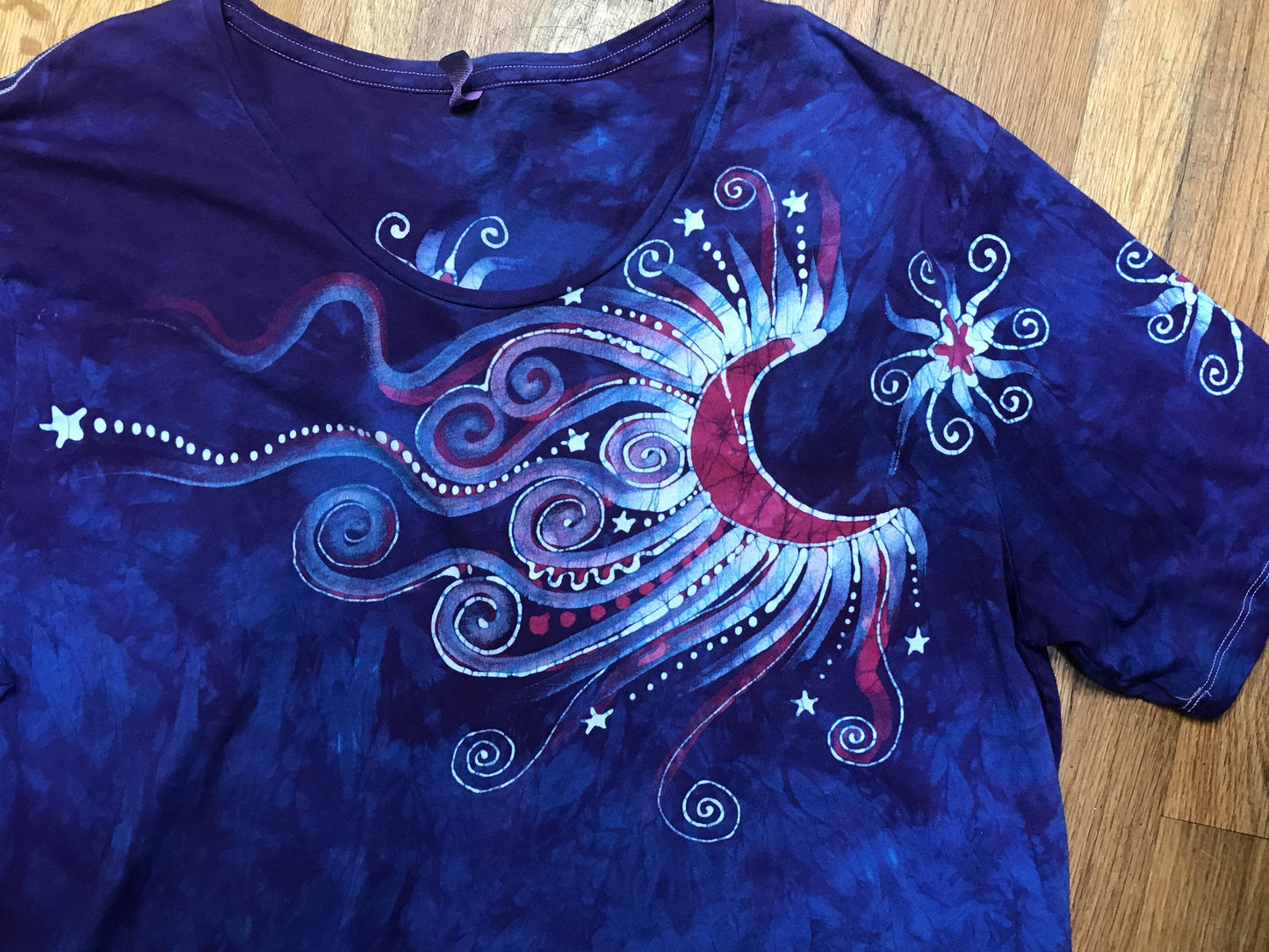 Blue Skies Moonbeams Handmade Batik Scoop Neck Tshirt