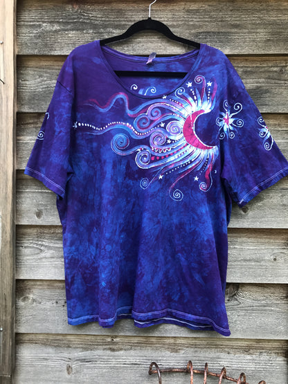 Blue Skies Moonbeams Handmade Batik Scoop Neck Tshirt