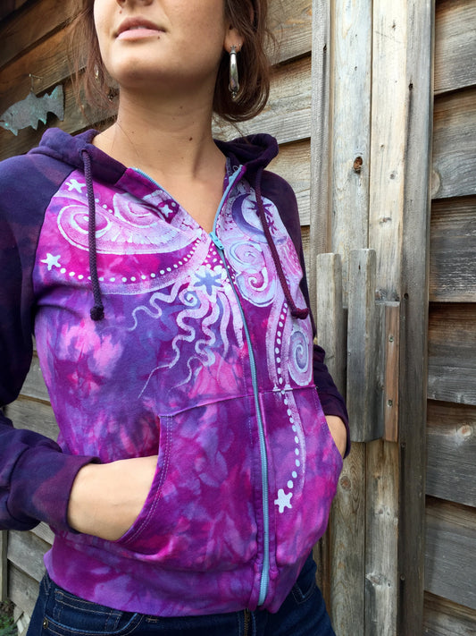 Lavender Pink Moon Star Handmade Batik Hoodie - Batikwalla 
 - 1