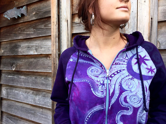 Lavender Moon Star Handmade Batik Hoodie - Batikwalla 
 - 1