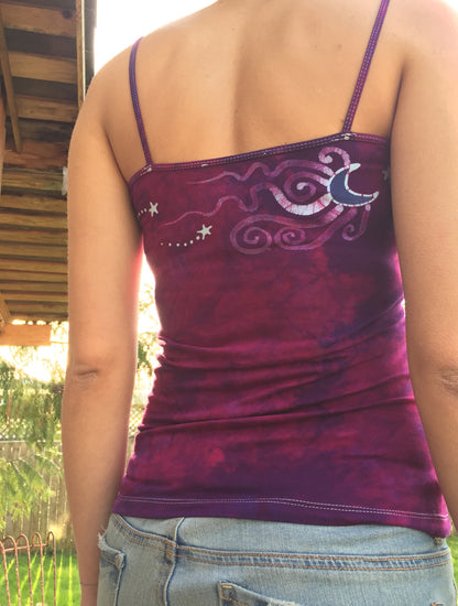 Fuchsia Moon Stretchy Batik Vneck Tanktop - Batikwalla 
 - 3