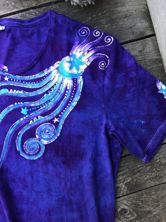 Morning Dew Moonbeams Handmade Batik Scoop Neck Tshirt - Size 2X