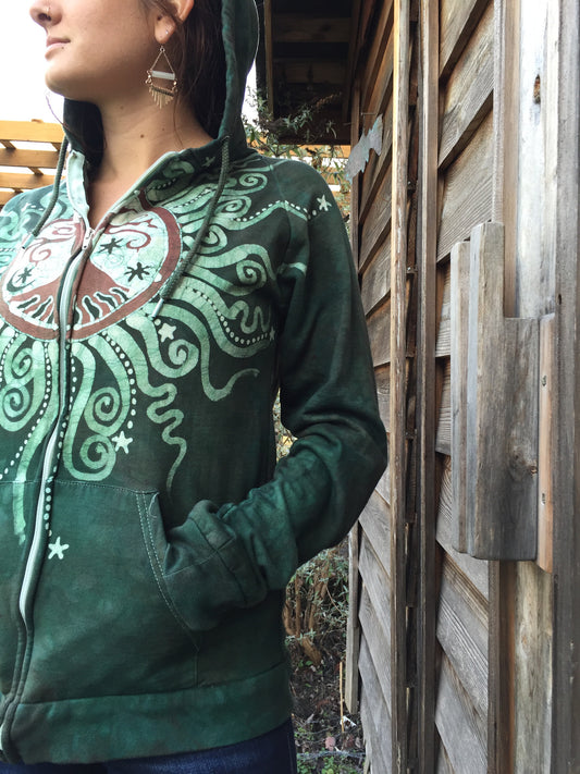 Green Forest Tree of Life Handmade Batik Hoodie - Batikwalla 
 - 1