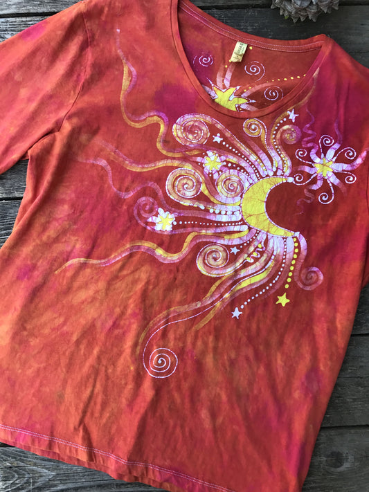 Tangerine Dream Handmade Batik Scoop Neck Tshirt