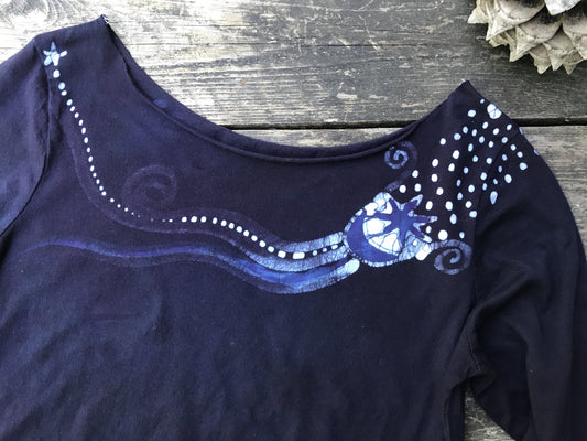 Starry Midnight Hand Painted Batik Top