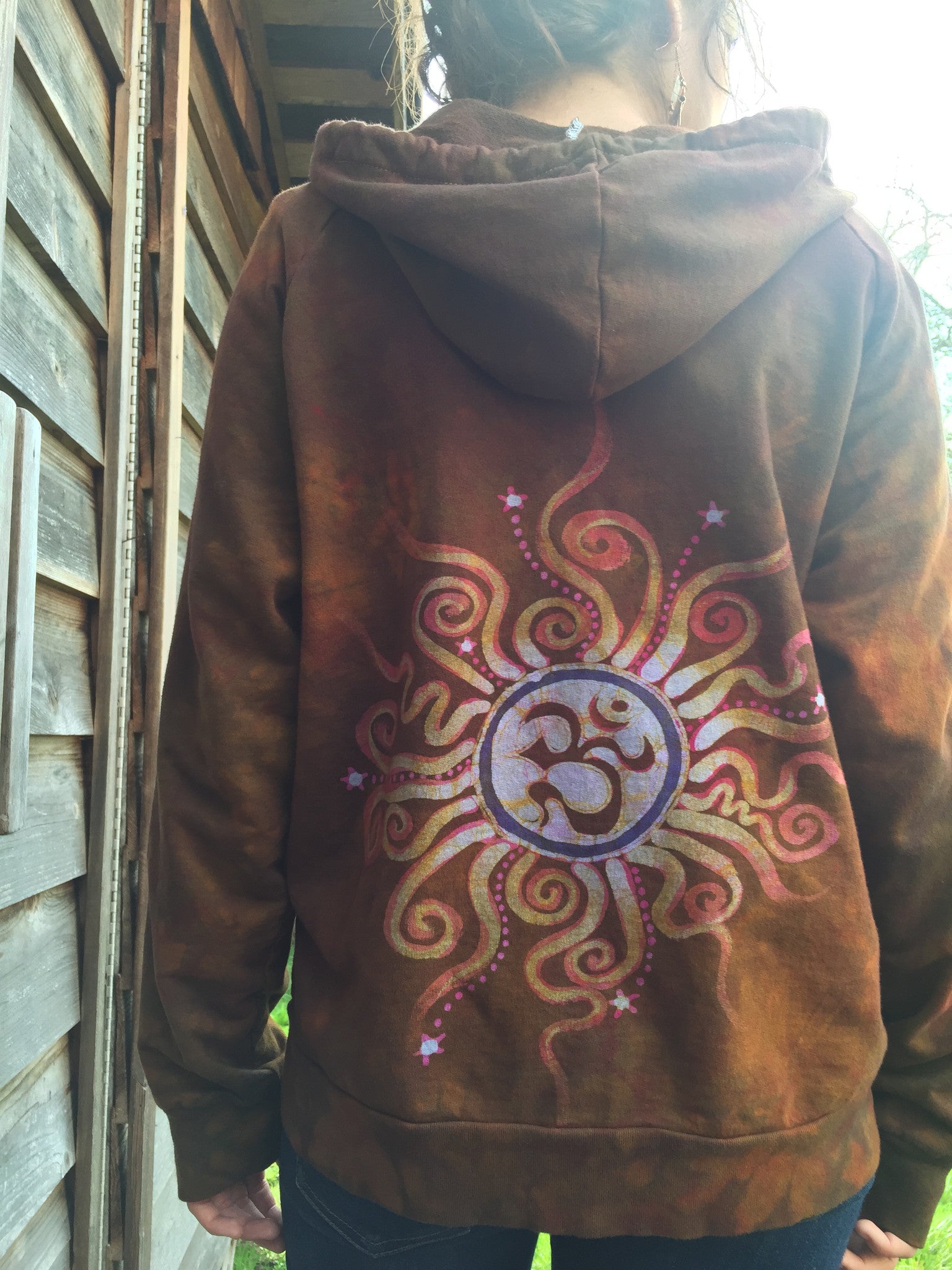 Orangey Pink Moon Tree Handmade Batik Hoodie - Batikwalla 
 - 3