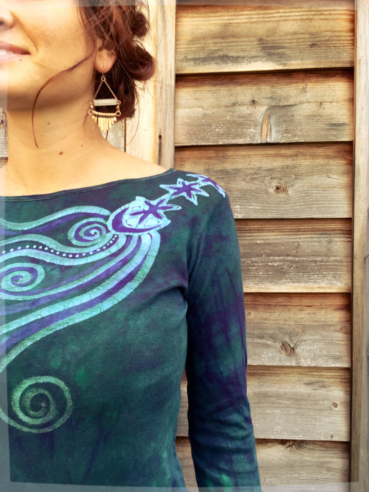 Stars Upon Your Shoulders in Deep Teal Long Sleeve Batik Top - Batikwalla 
 - 6