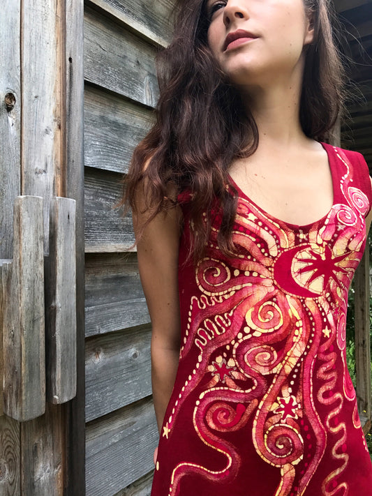 Fire Dancer Red Batikwalla Dress in Organic Cotton - Size Small