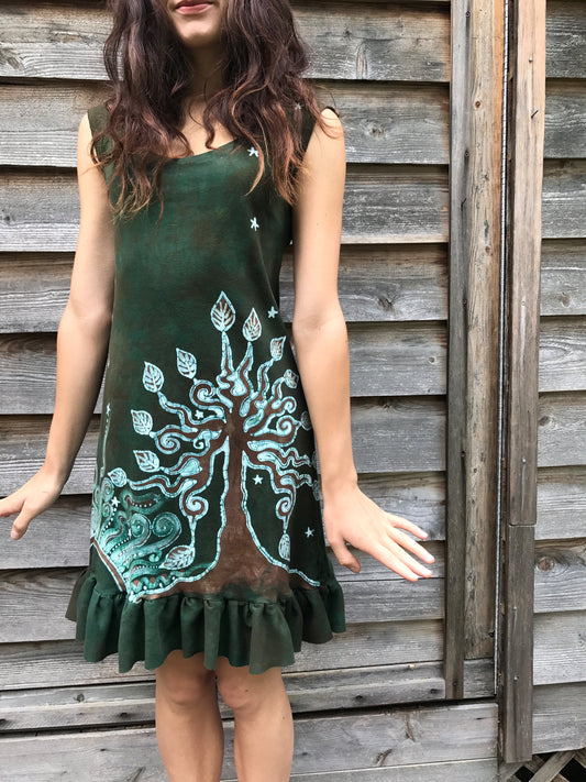 Dancing Green in The Forest Batikwalla Mini Dress in Organic Cotton