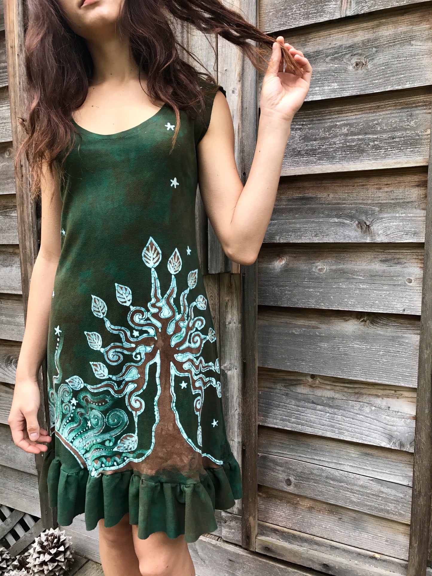 Dancing Green in The Forest Batikwalla Mini Dress in Organic Cotton