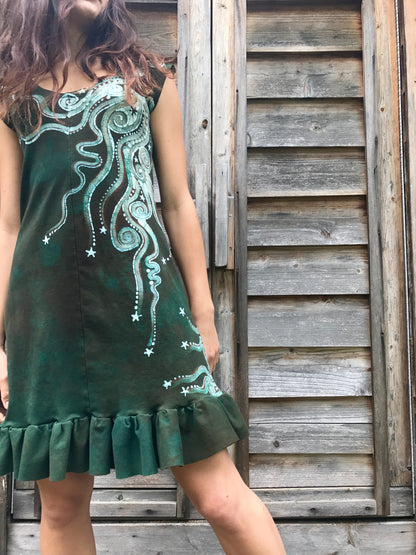 Dancing Green in The Forest Batikwalla Mini Dress in Organic Cotton