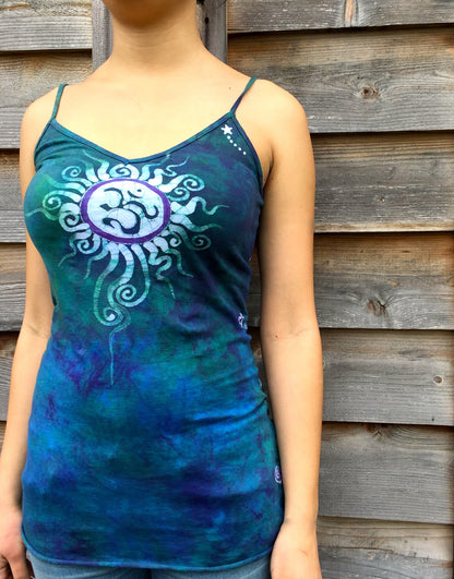 Teal and Purple Batik Om Long Cotton Camisole - Batikwalla 
 - 1