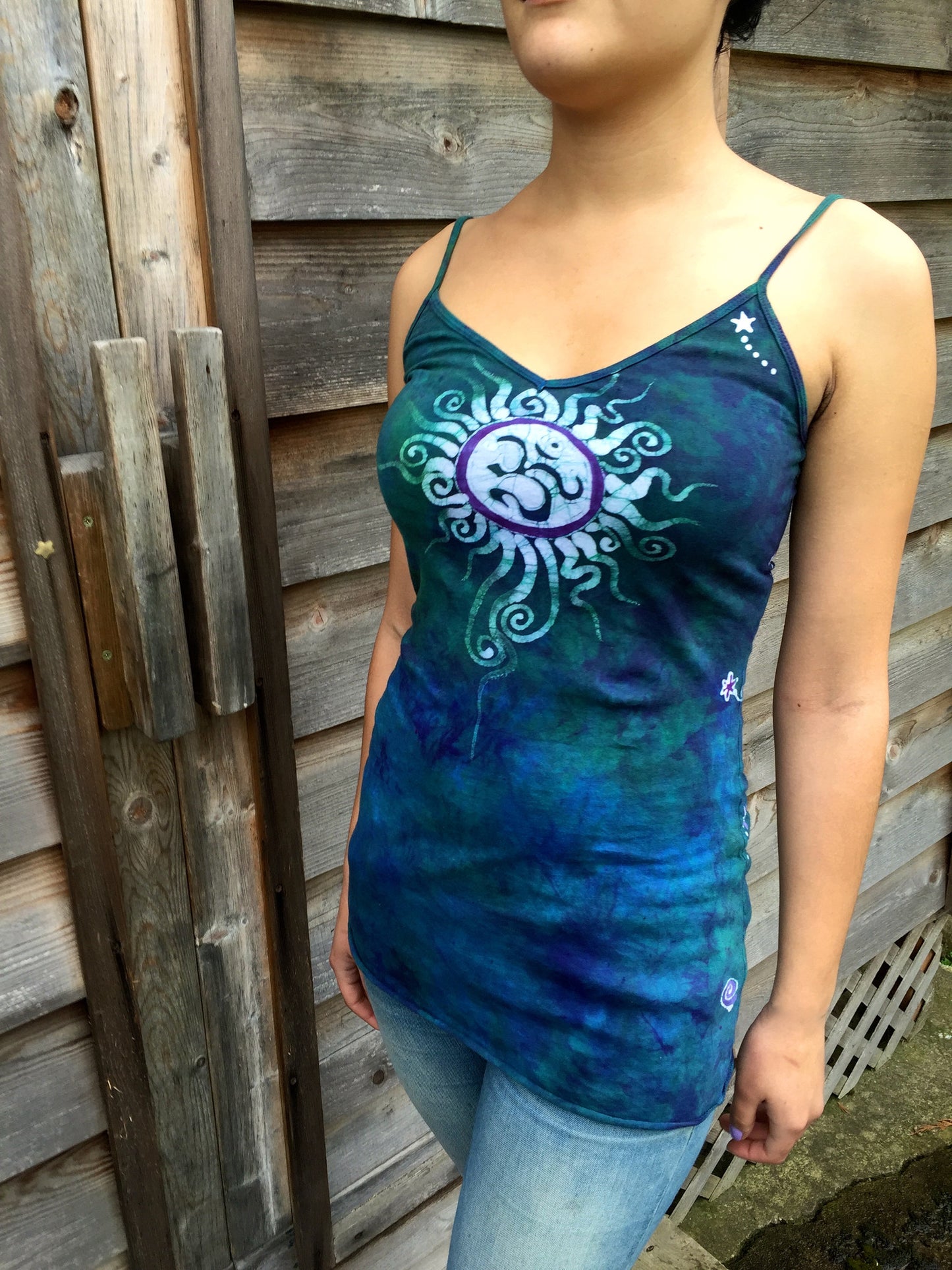 Teal and Purple Batik Om Long Cotton Camisole - Batikwalla 
 - 4