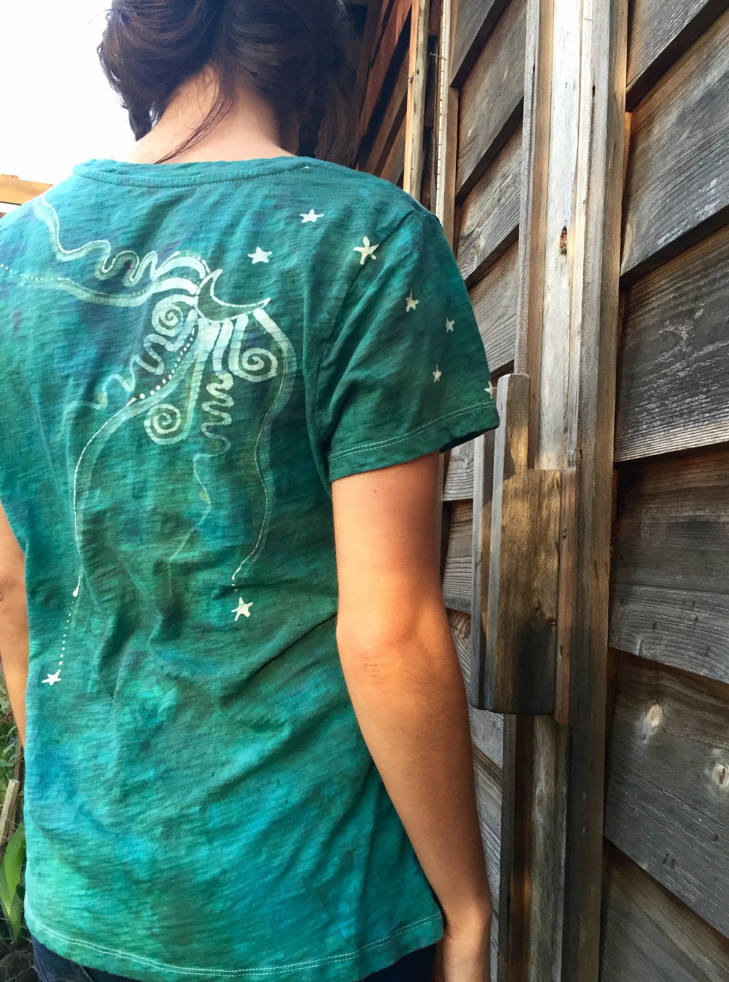 Light Teal Moon Star Handmade Batik Summer Tee - Batikwalla 
 - 5