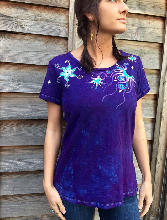 Starry Day Handmade Batik Summer Tee -  Size 2X - Batikwalla 
 - 1