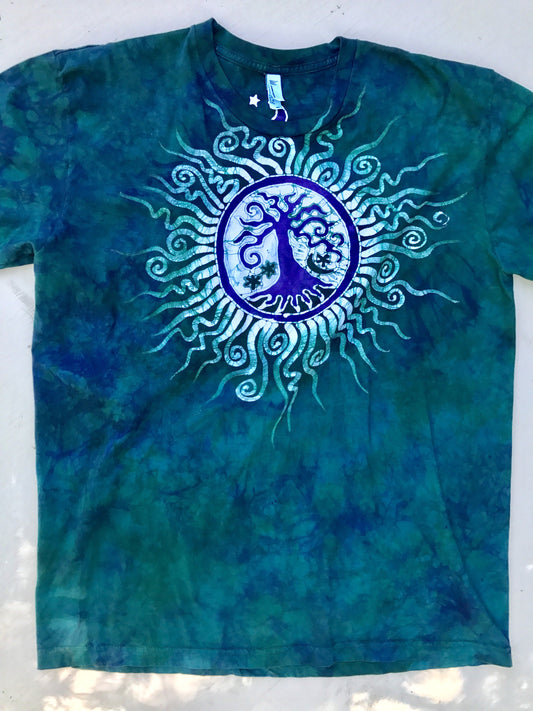 Teal and Purple Tree Handmade Batikwalla Tshirt - Size 2X