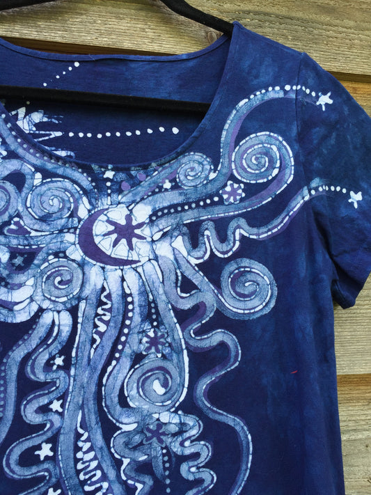 Periwinkle Moon Burst - Short Sleeve Batik Dress - Batikwalla 
 - 1