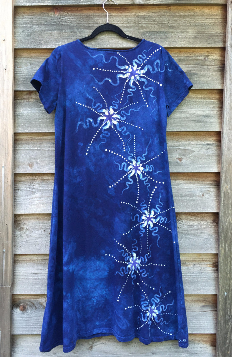 Periwinkle Moon Burst - Short Sleeve Batik Dress - Batikwalla 
 - 3