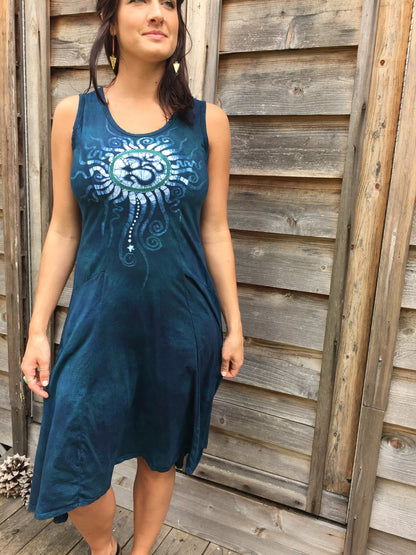 Teal Summer Om Cotton Batik Dress - Batikwalla 
 - 1