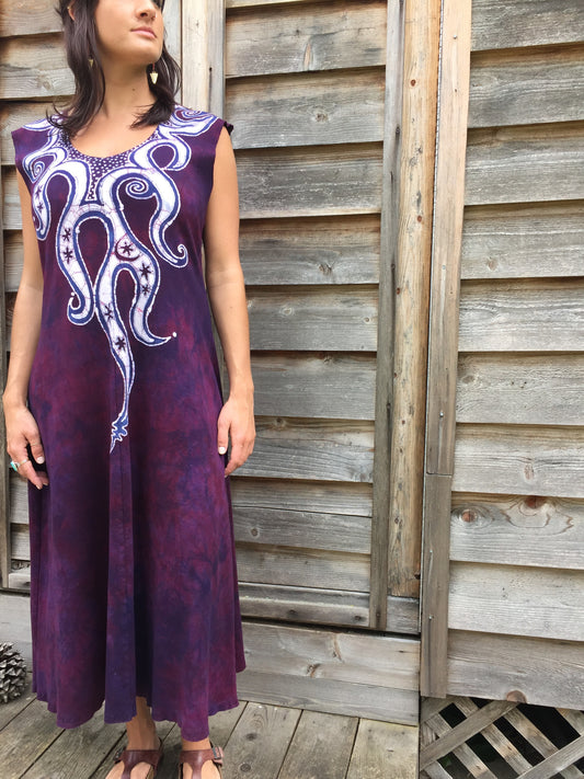 Octopus Tattoo in Deep Maroon Organic Cotton Batik Dress - Batikwalla 
 - 1