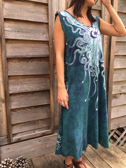 Teal and Purple Festival Moonbeams Organic Cotton Batik Dress - Batikwalla 
 - 3