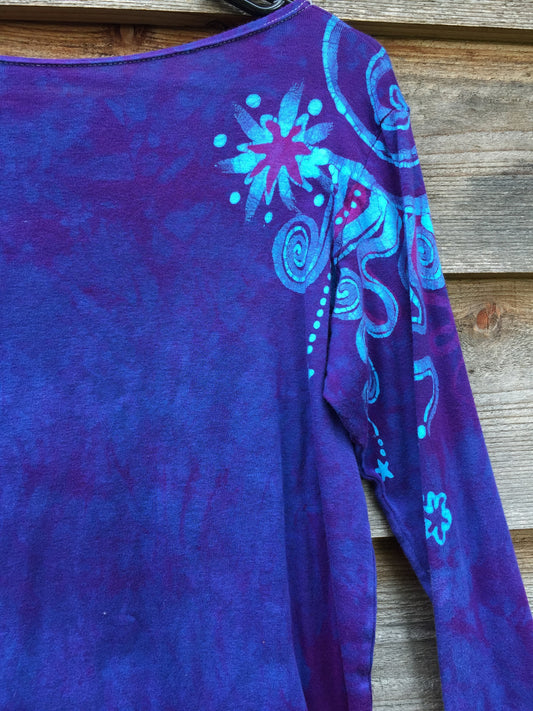 Purple and Turquoise Shoulder Star Long Sleeve Batik Top - Batikwalla 
 - 1