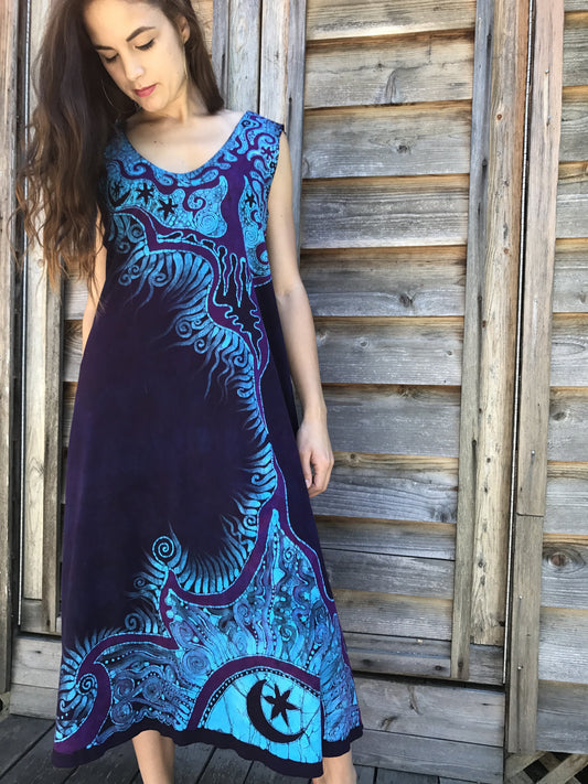 Trees Are Dancing With The Night Sky Batikwalla Dress in Organic Cotton - Size Large