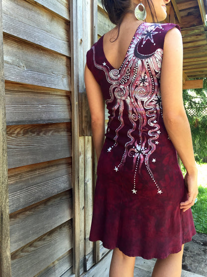 Marooned In Moonlight Red Organic Cotton Batik Dress - Size Small - Batikwalla 
 - 2