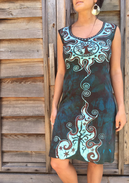 Moss Heart Tree Organic Cotton Batik Dress - Size M - Batikwalla 
 - 1