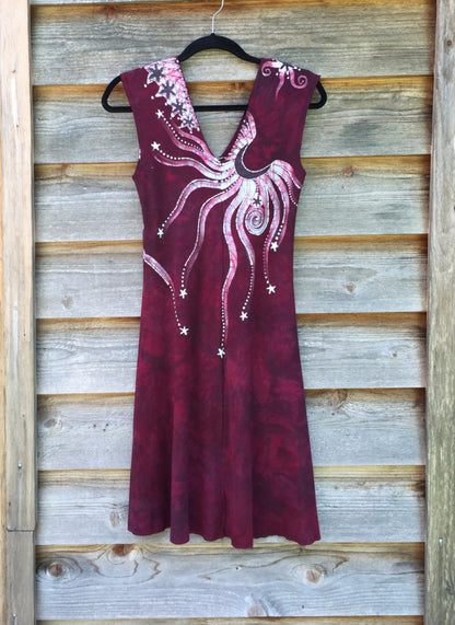 Marooned In Moonlight Red Organic Cotton Batik Dress - Size Small - Batikwalla 
 - 7