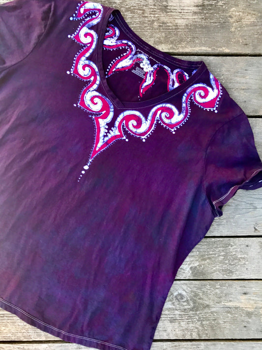 Pink Ribbon Candy Handmade Batik Summer Vneck Tee - Plus Size - 3X