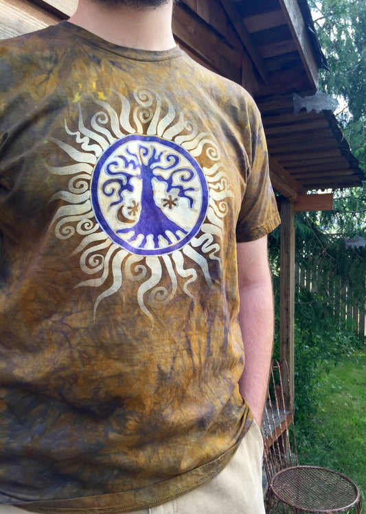 Dark Gold and Purple Tree of Life Batik Tshirt - slight imperfection - Batikwalla 
 - 1