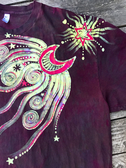 Maroon Moonbeams Handmade Batik Tshirt - Size 3X