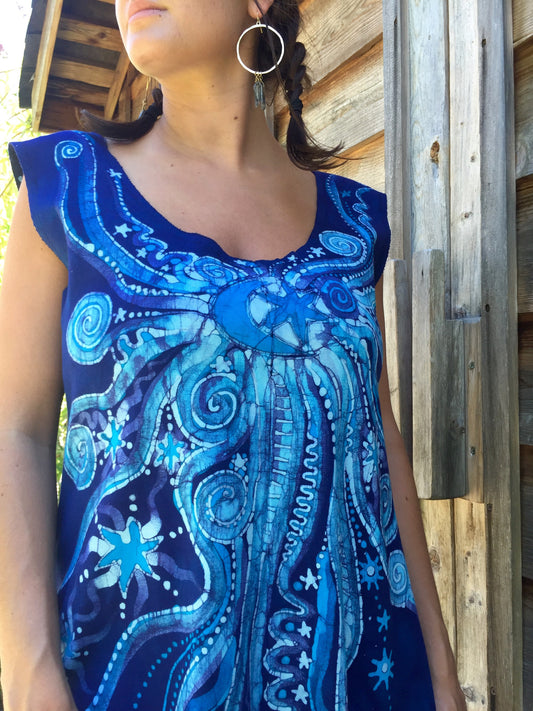 Blue Nebula Organic Cotton Batik Dress - Batikwalla 
 - 1