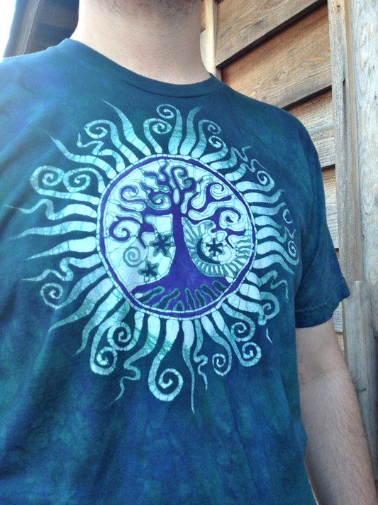 Teal and Purple Tree of Life Organic Batik Tshirt - Batikwalla 
 - 1