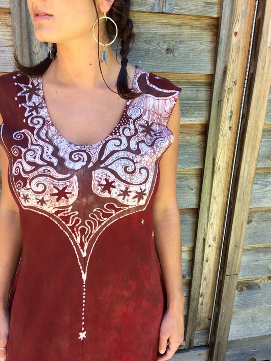 Red Om Tree Organic Cotton Batik Dress - Size Large - Batikwalla 
 - 1