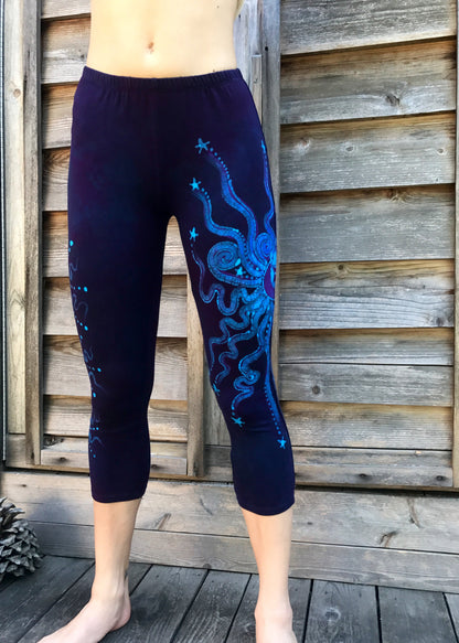 Deep Blue and Purple Moon Batik CAPRI Leggings