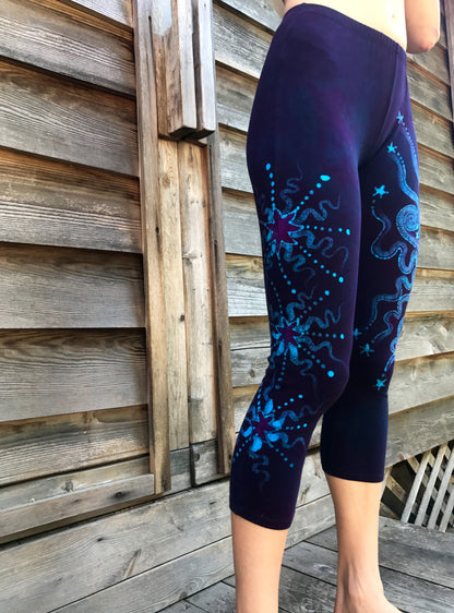 Deep Blue and Purple Moon Batik CAPRI Leggings